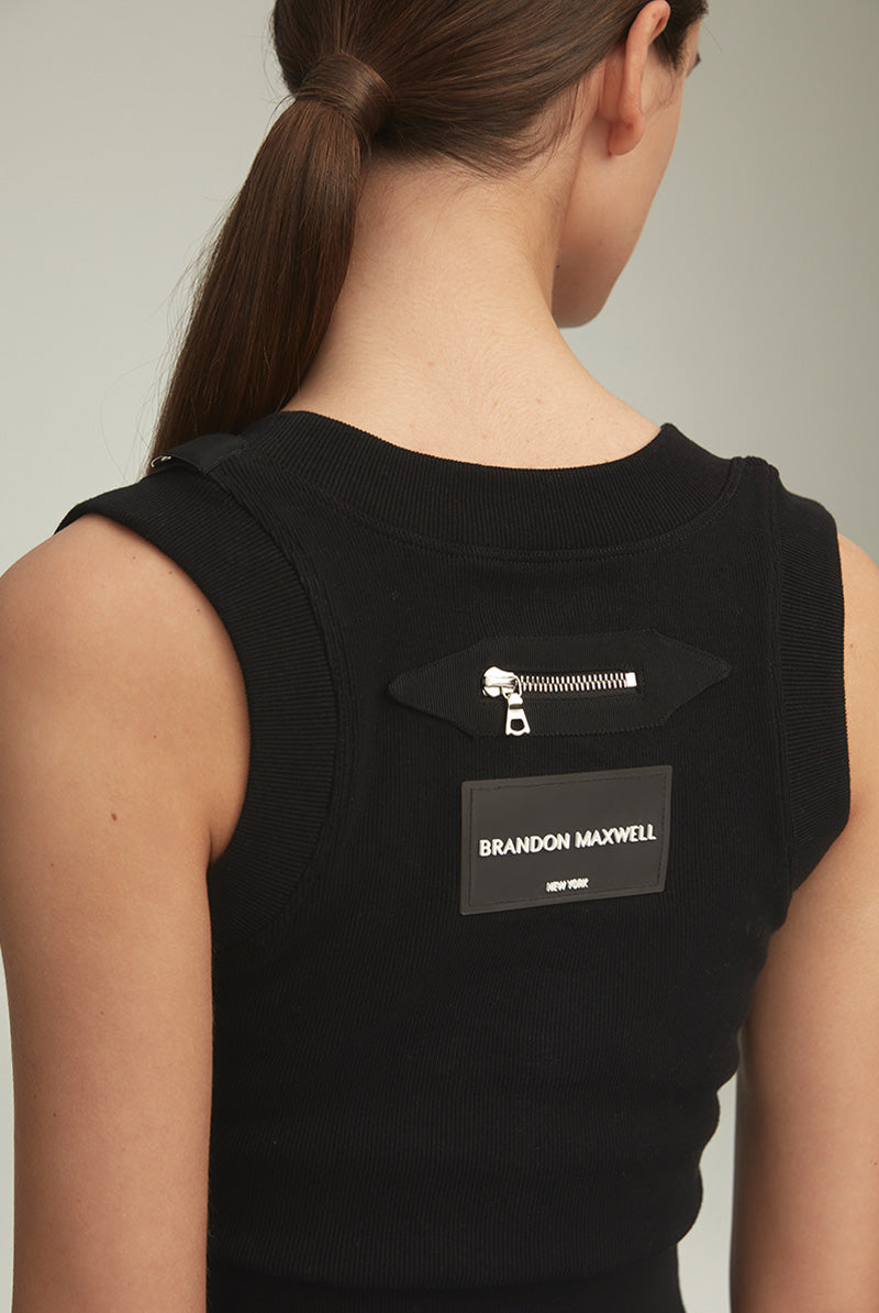 The Anne Scoop Neck Ribbed Tank in Black