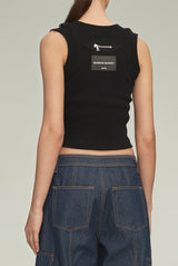 The Anne Scoop Neck Ribbed Tank in Black