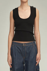 The Anne Scoop Neck Ribbed Tank in Black