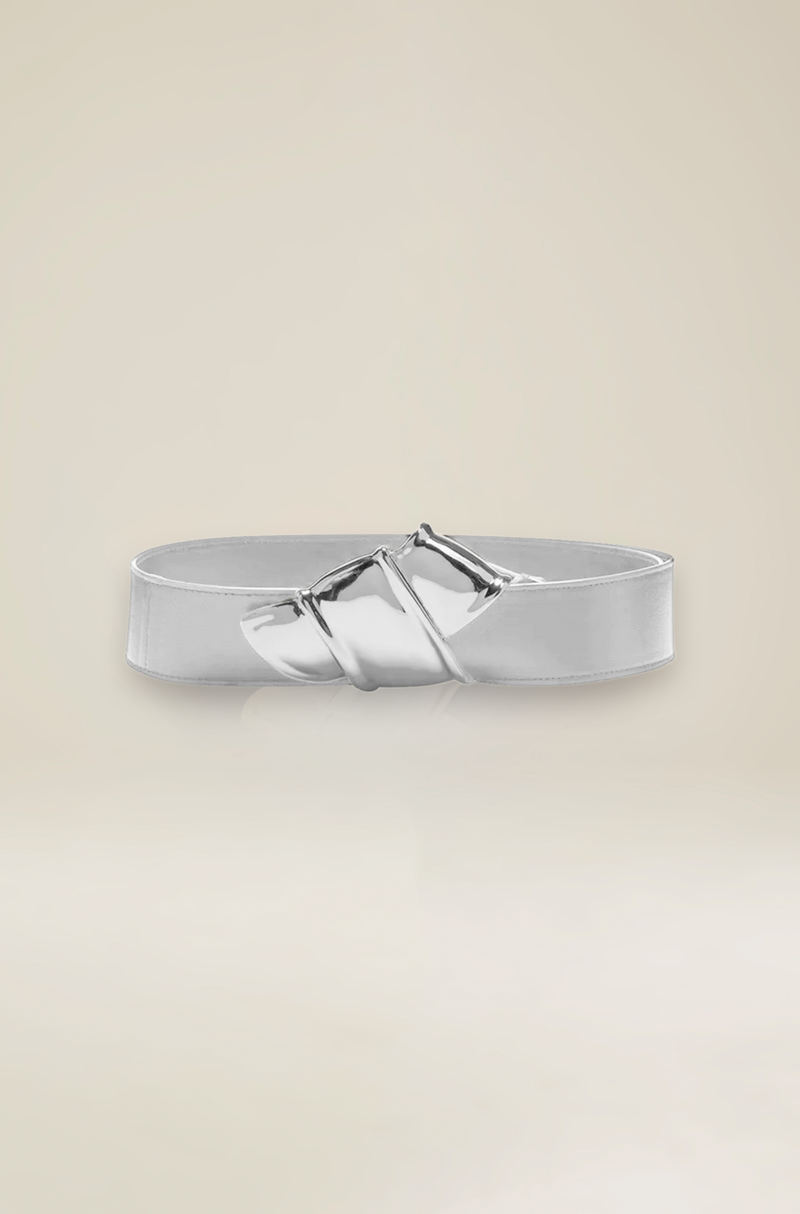 The Leather Belt in Oyster and Silver