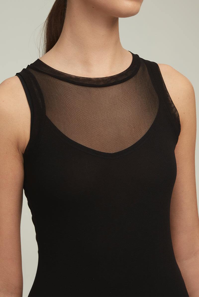 The Landry Mesh Column Dress in Black