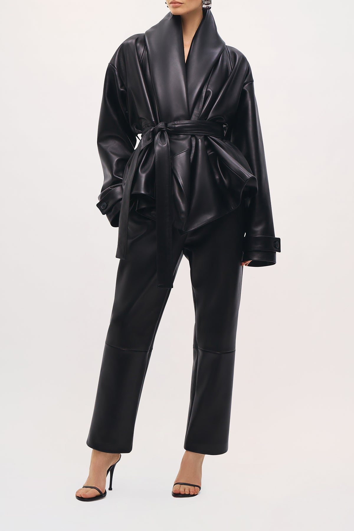 Front view of the Bennett Trench Coat in Black.