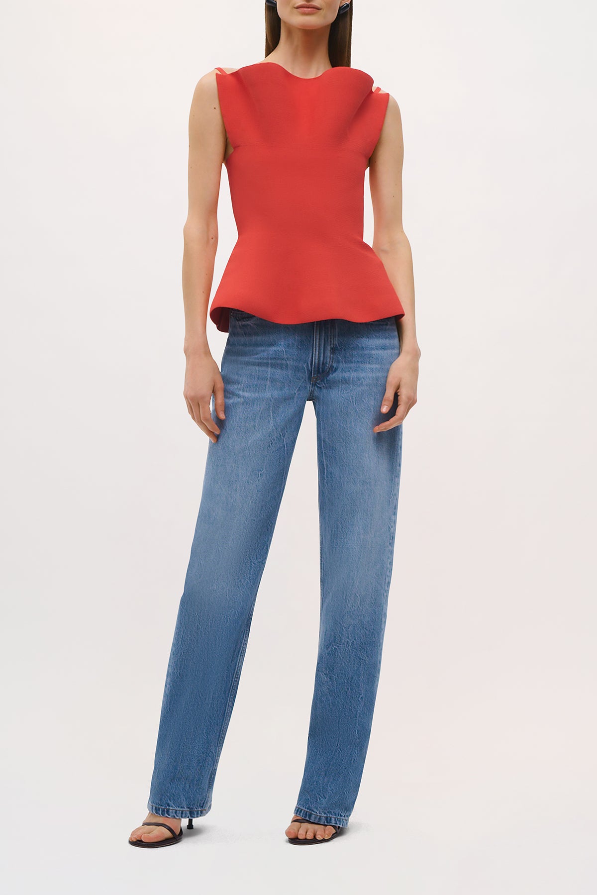 Front view of the Billie Top in Vermillion.
