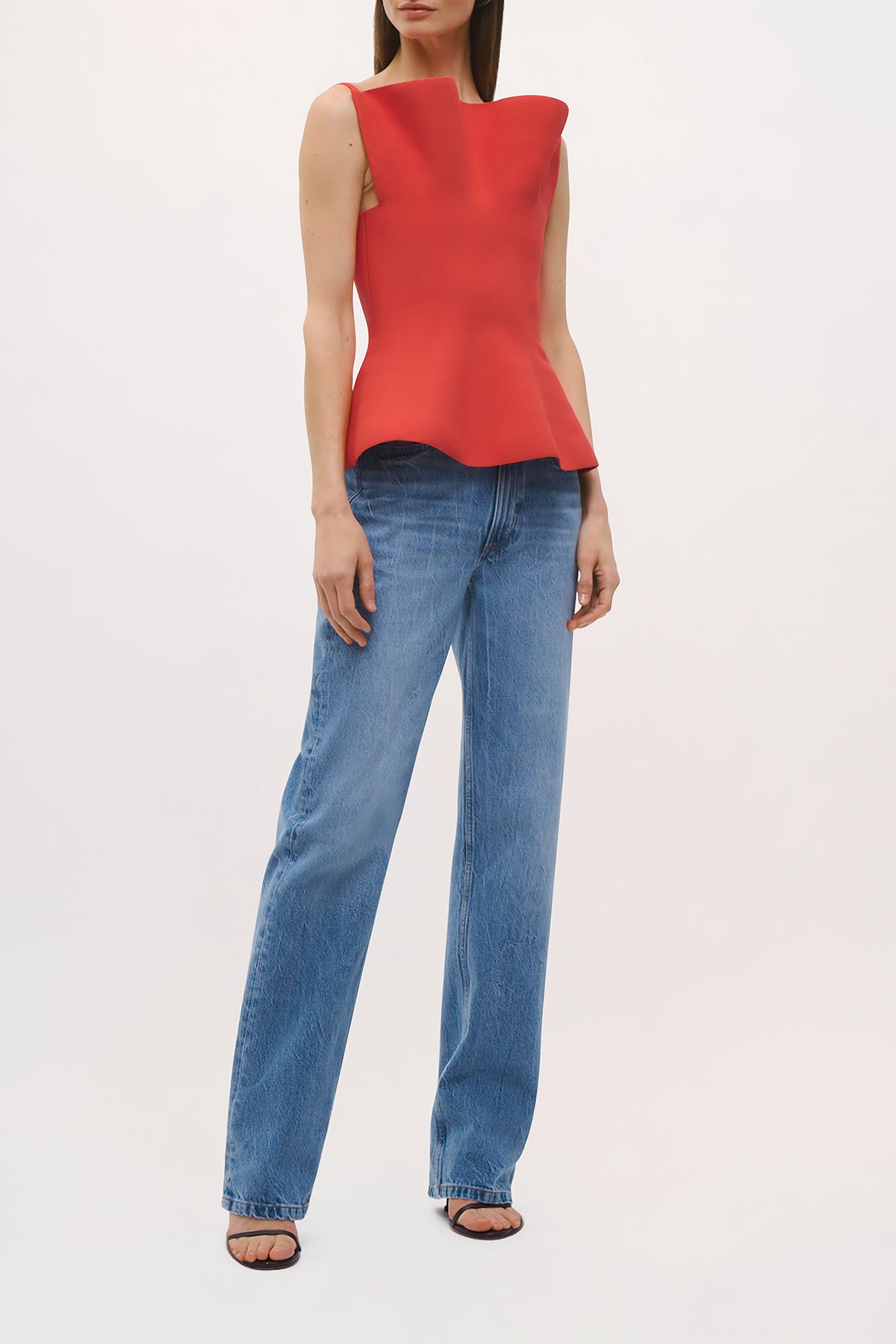 Side view of the Billie Top in Vermillion.