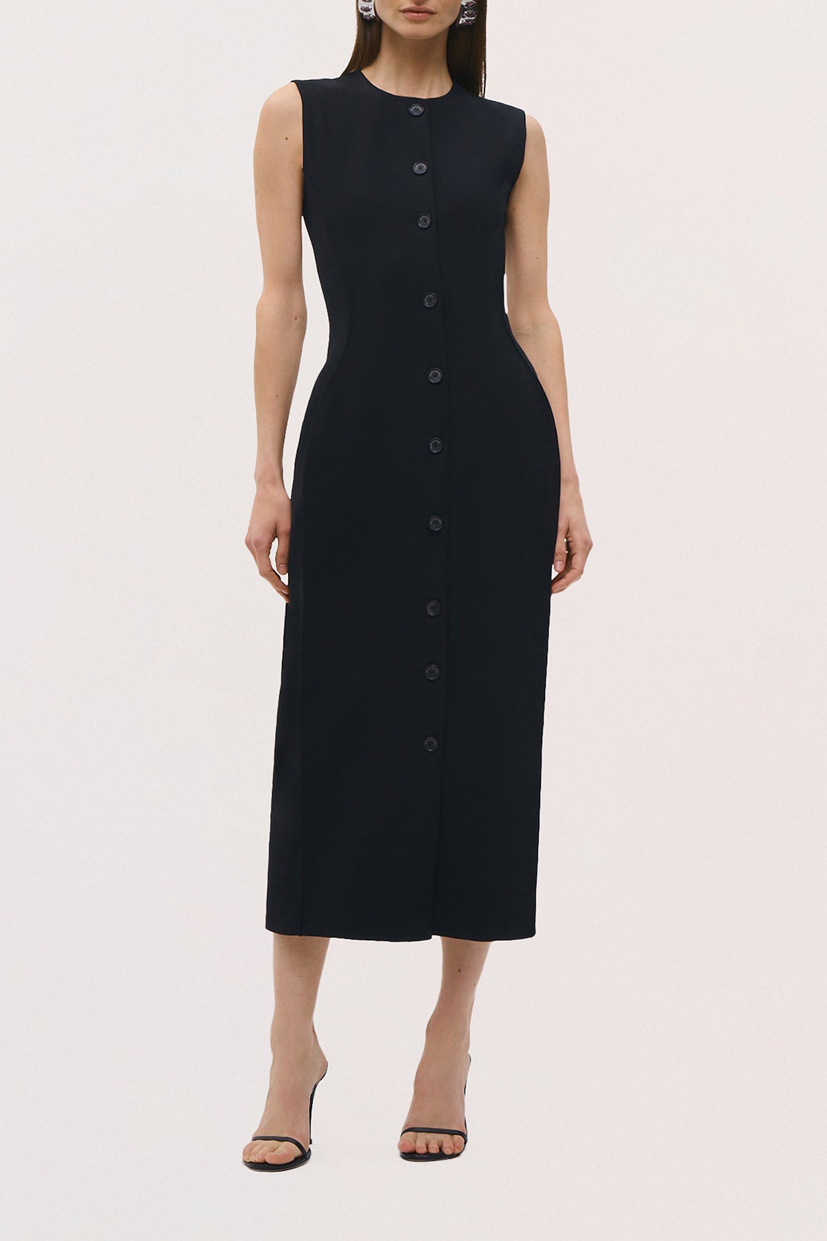 Front view of the Carolyn Dress in Black.