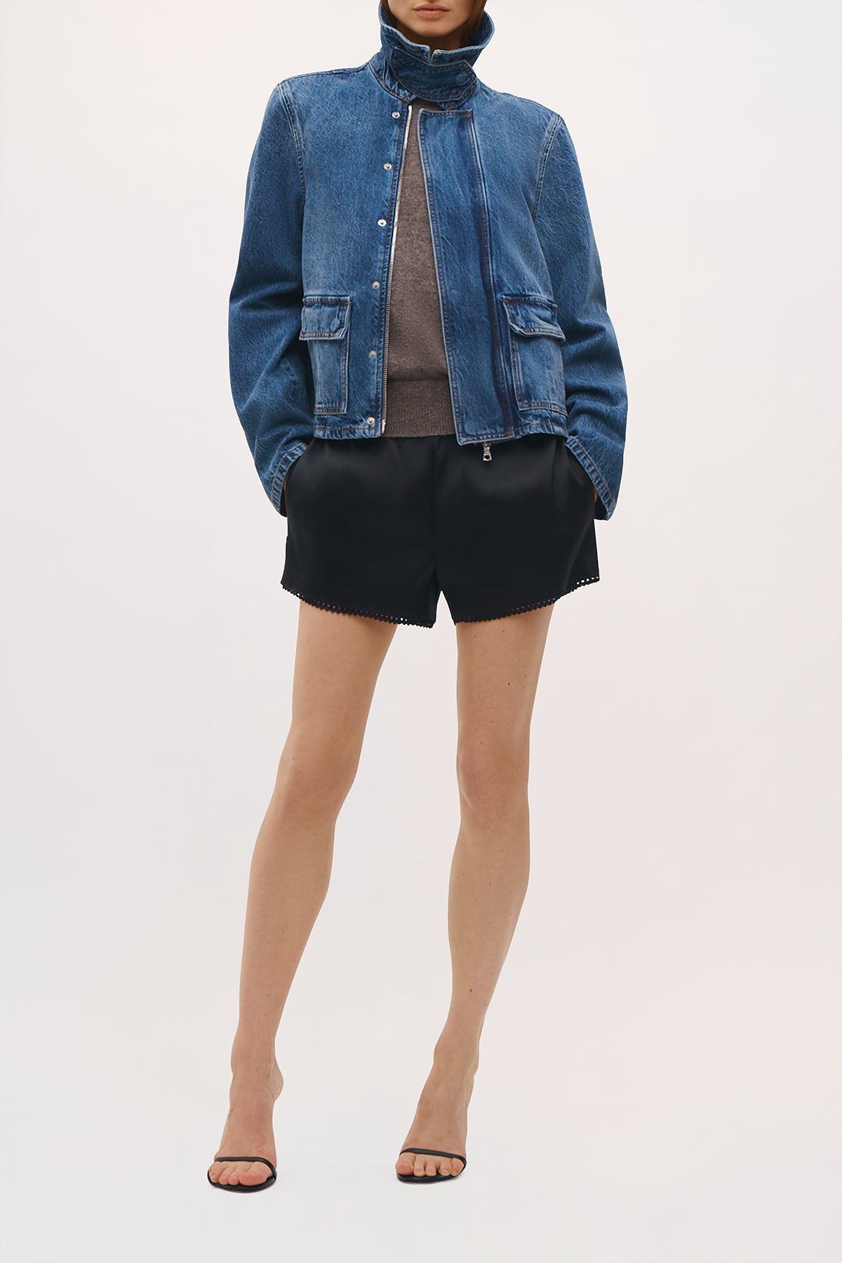 Front view of the Hayes Jacket in Faded Indigo.