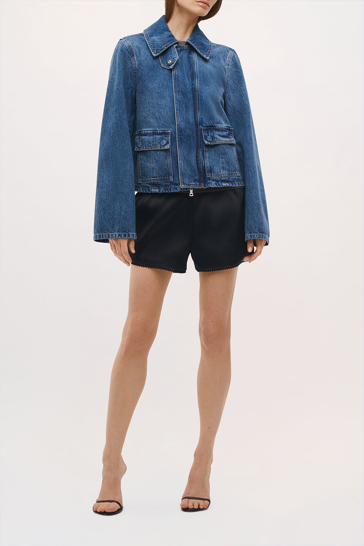 Front view of the Hayes Jacket in Faded Indigo.