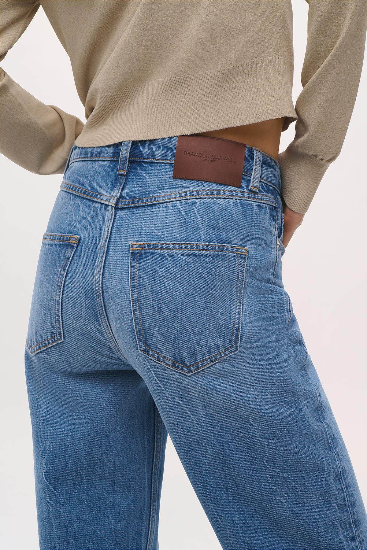 Close up back view of the Lowry Jean in Lightblue.