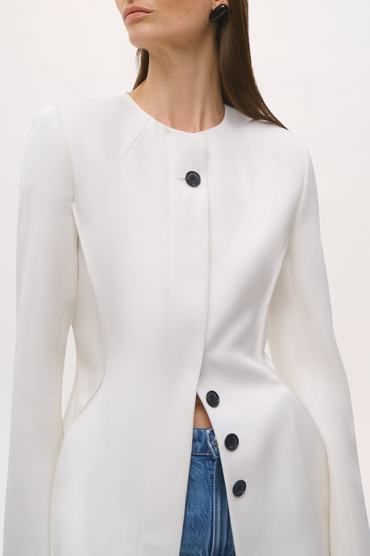 Close up view of the Shelton Jacket in Ivory.