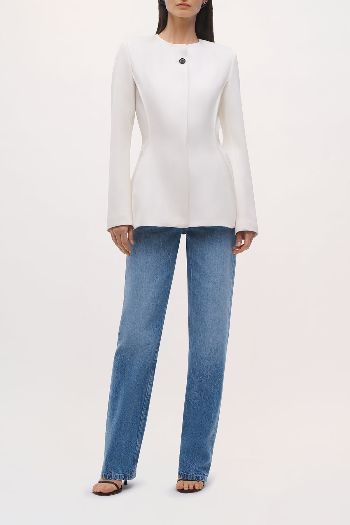 Front view of the Shelton Jacket in Ivory.