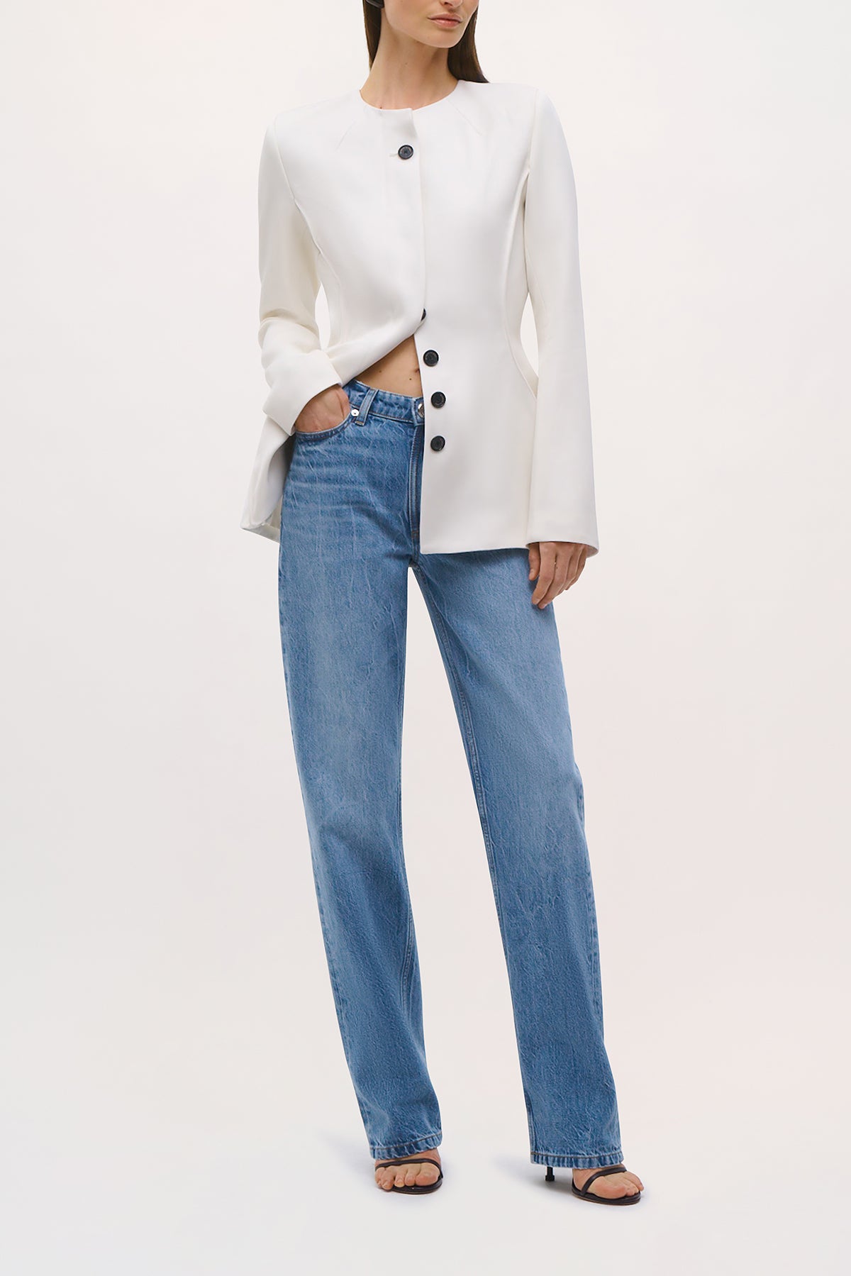 Side view of the Shelton Jacket in Ivory.