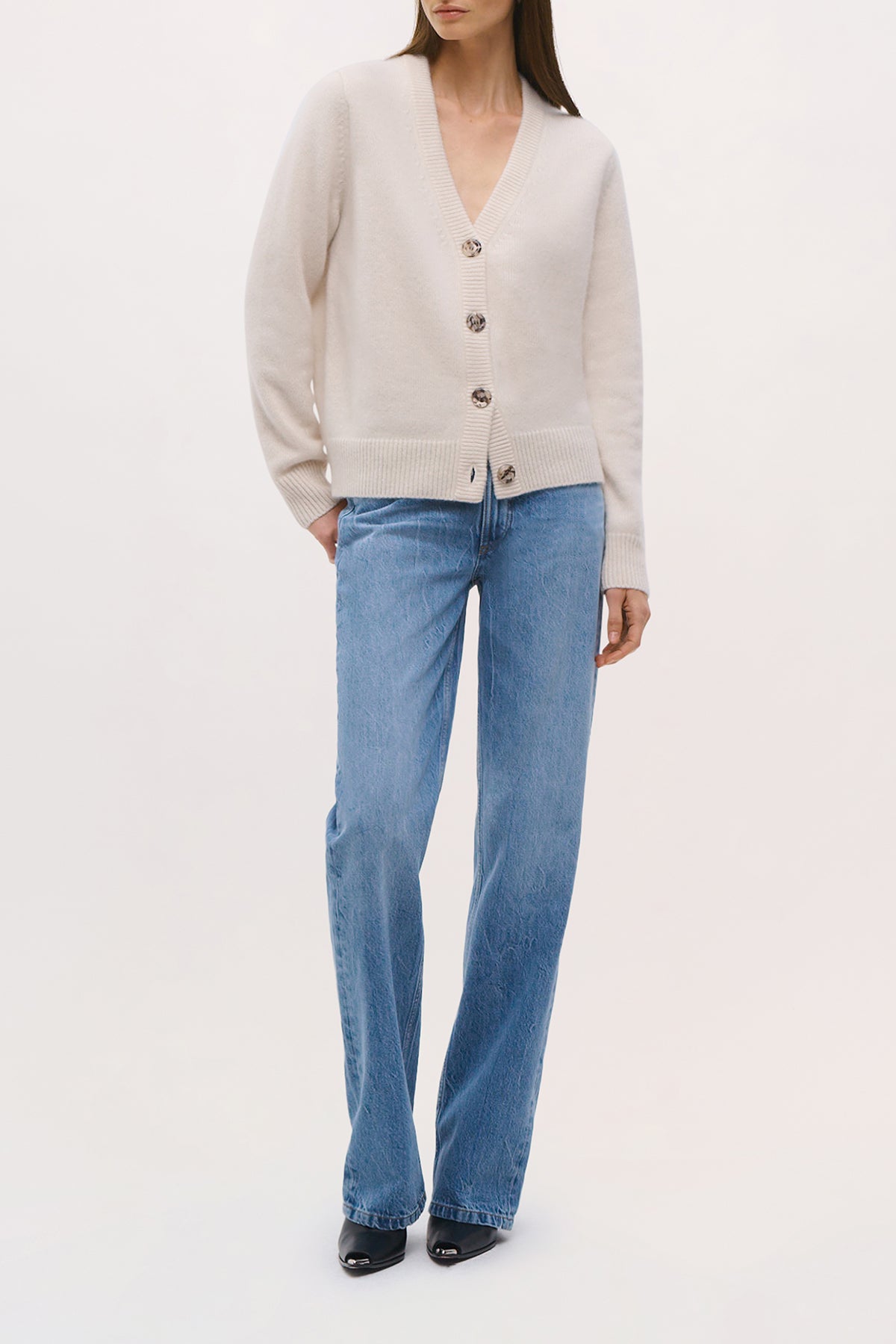 Front view of the Tate Cardigan in Ivory.