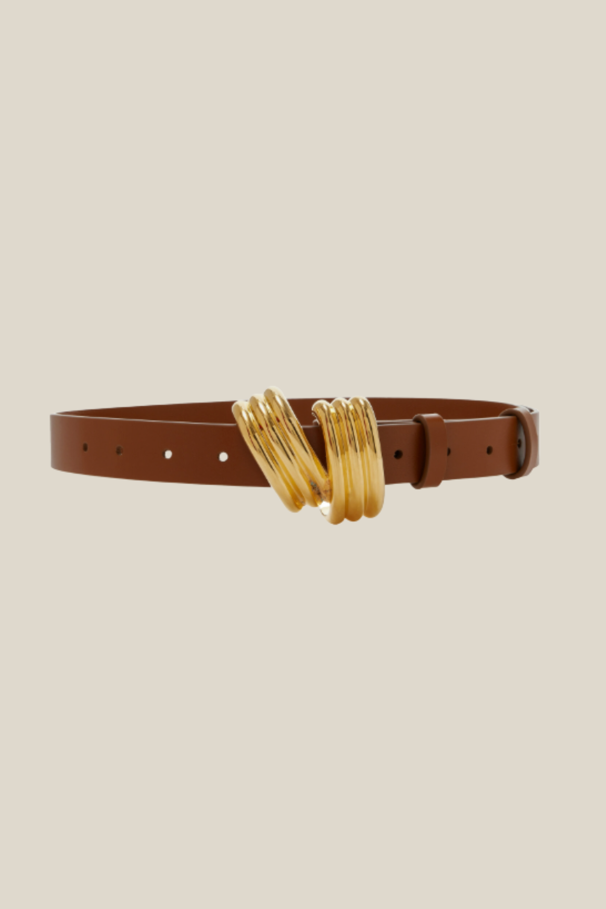 The Edythe Swirl Belt in Cognac and Gold