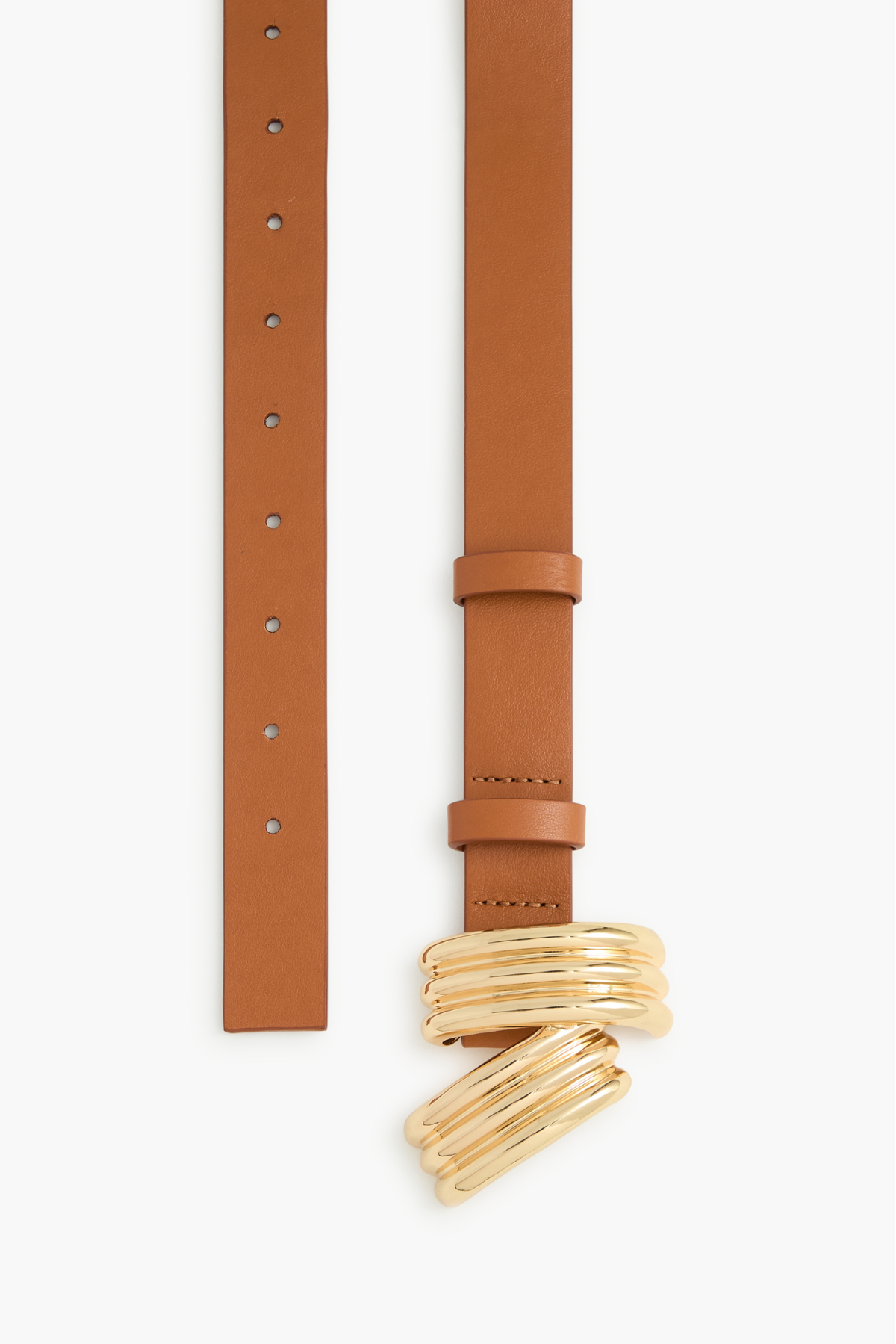 The Edythe Swirl Belt in Cognac and Gold