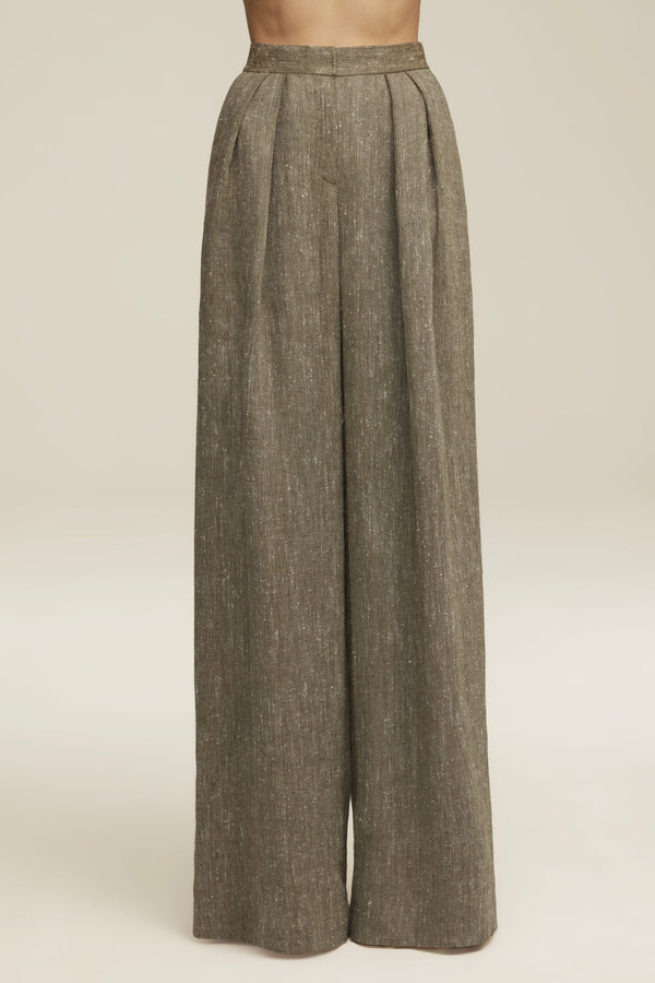 The High Waisted Wide Leg Trouser in Ash Herringbone