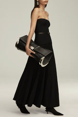 The Elongated Black Leather Clutch