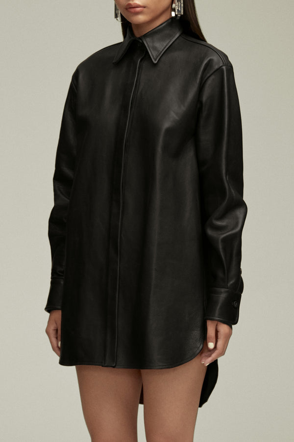 The Phillippa Shirtdress in Black Nappa Leather