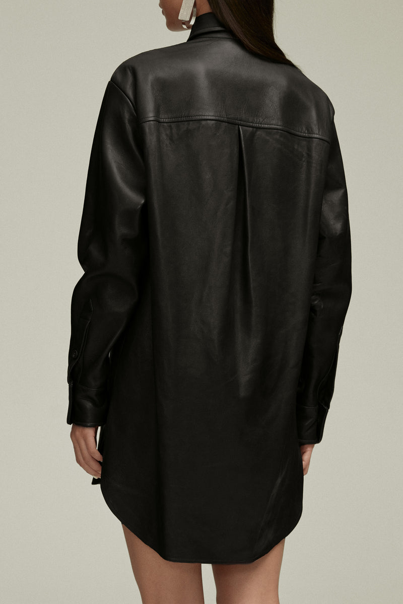 The Phillippa Shirtdress in Black Nappa Leather