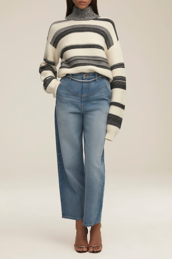 The Georgia Sweater in Black and Ivory Stripe