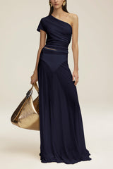 The Lucy Sheer Knit Full Maxi Skirt in Navy