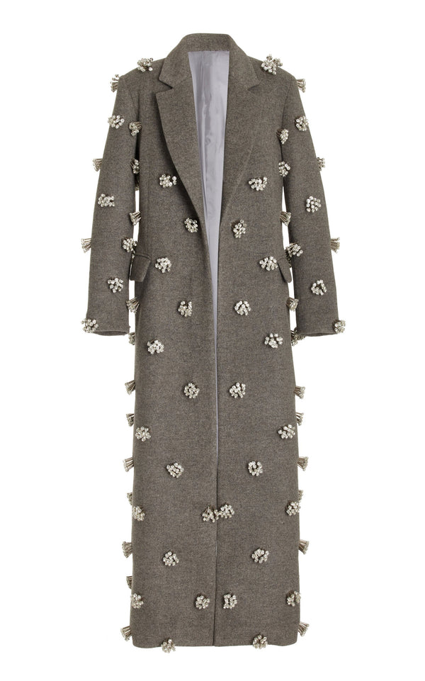 The Arden Coat in Heather Grey Crystal Embroidery