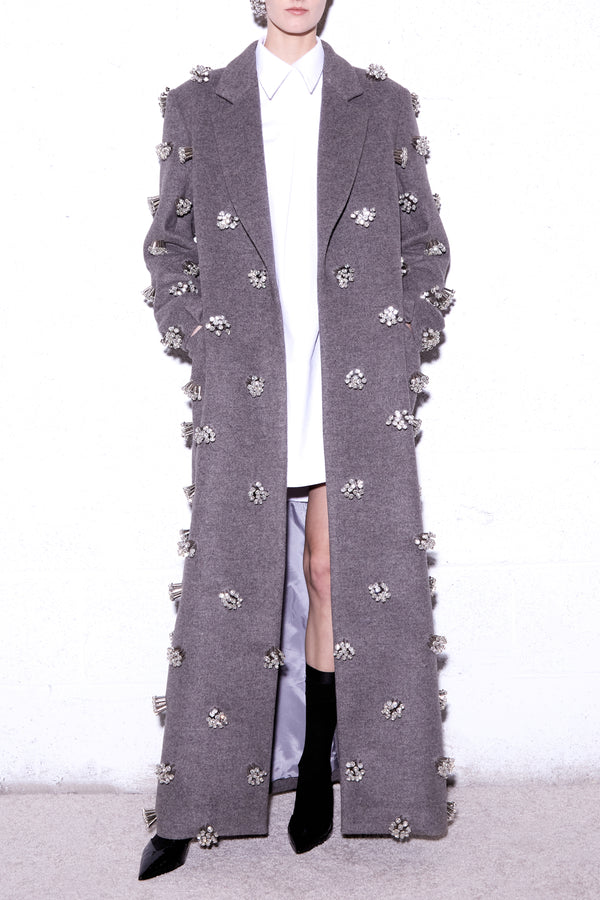 The Arden Coat in Heather Grey Crystal Embroidery