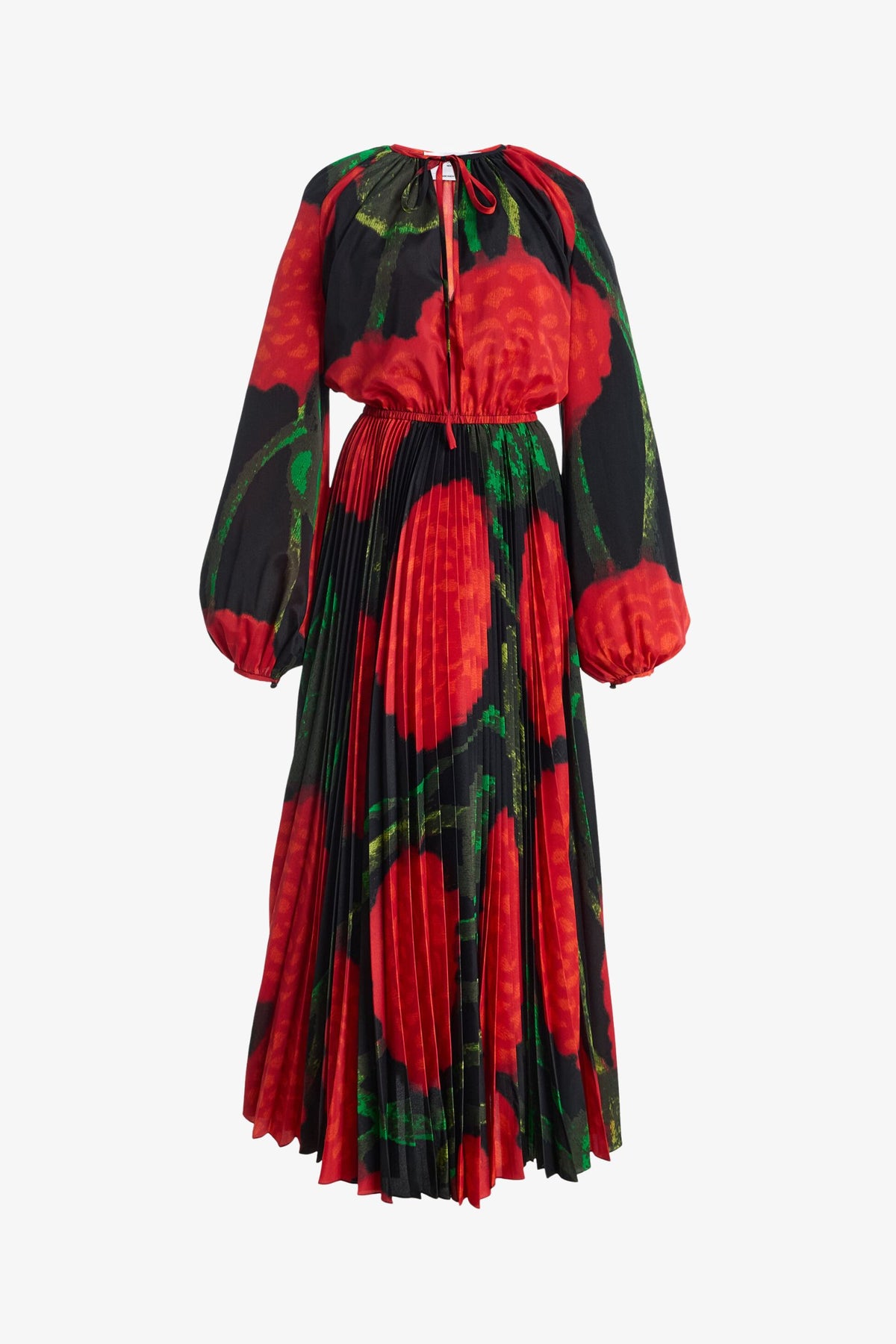 Product view of the Tea Length Caftan Dress in Red Floral.