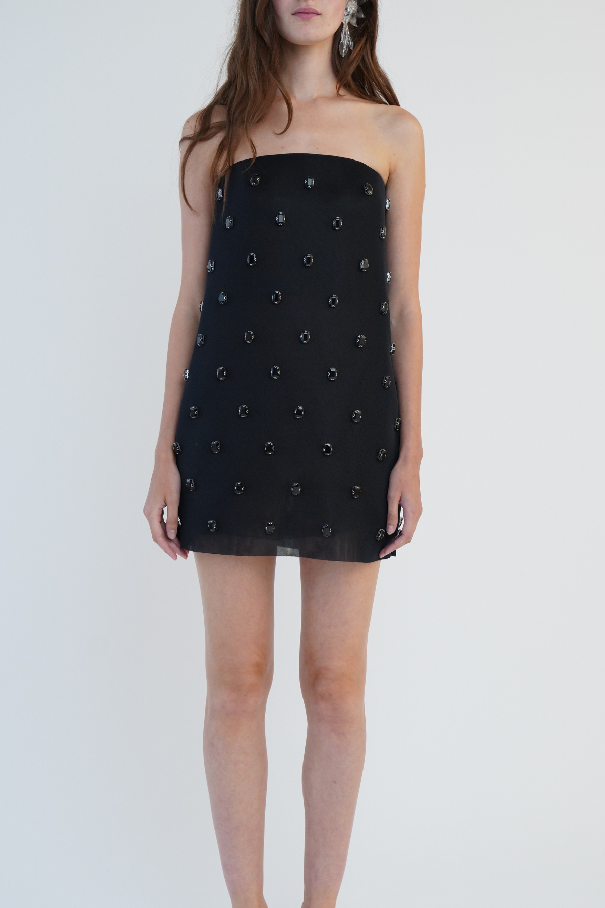 The Tilly Embroidered Mini Dress in Black