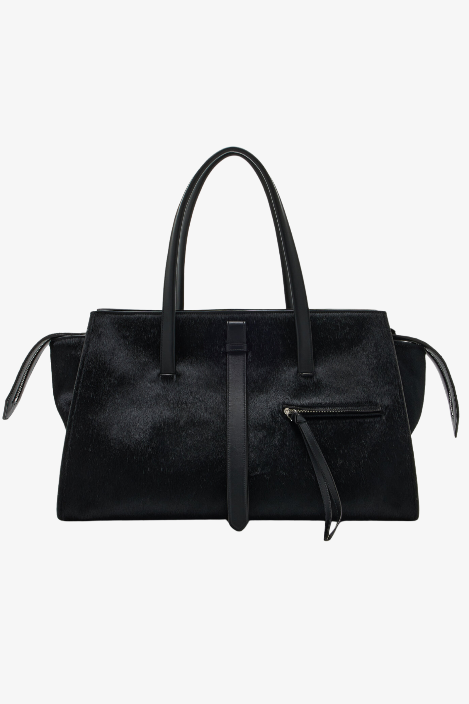 A front view of the Vance Weekender Bag in Black Calf Hair.