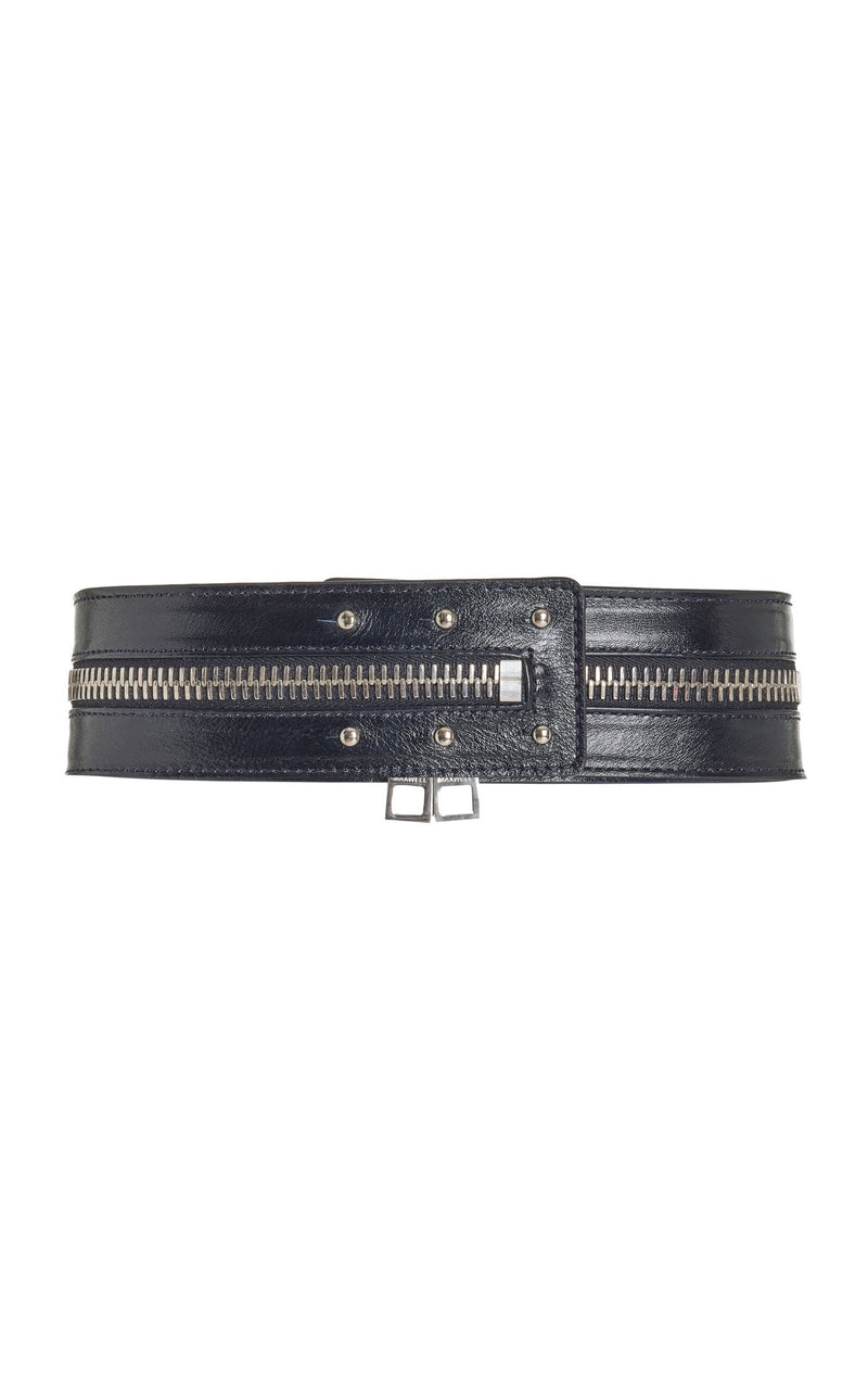 The Wide Zipper Belt in Glazed Leather