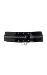 The Wide Zipper Belt in Patent Leather