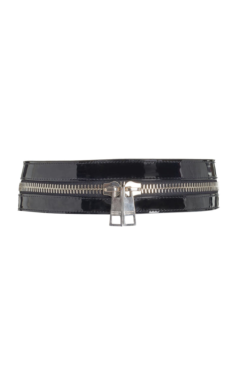 The Wide Zipper Belt in Patent Leather