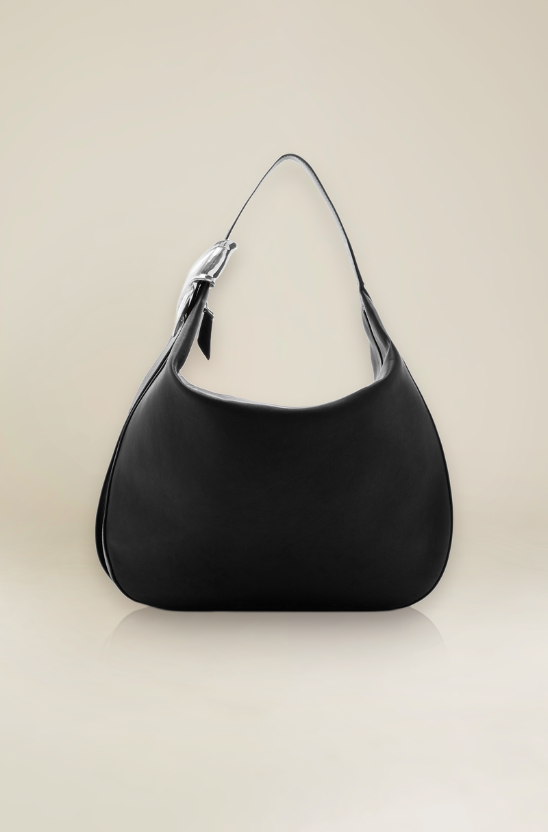 The Stella Large Hobo Bag in Black and Silver BRANDON MAXWELL