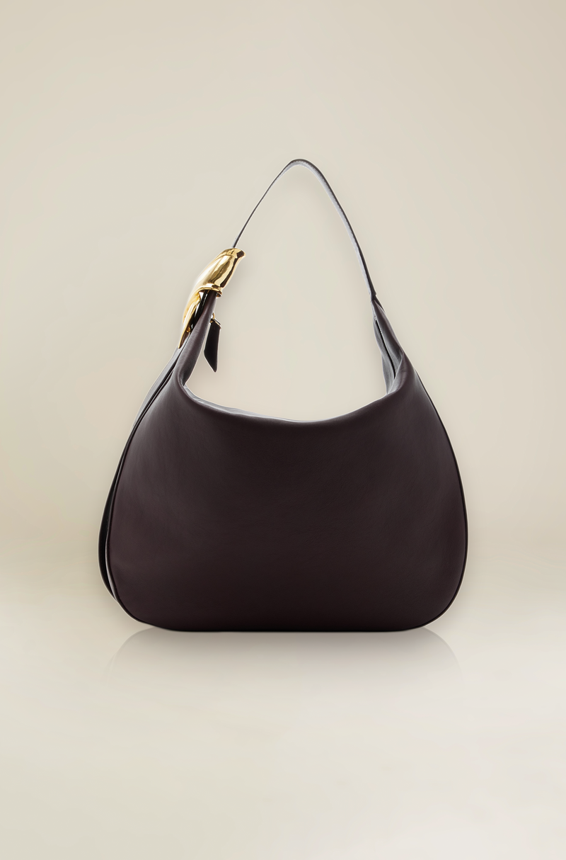 The Stella Large Hobo Bag in Burgundy and Gold BRANDON MAXWELL