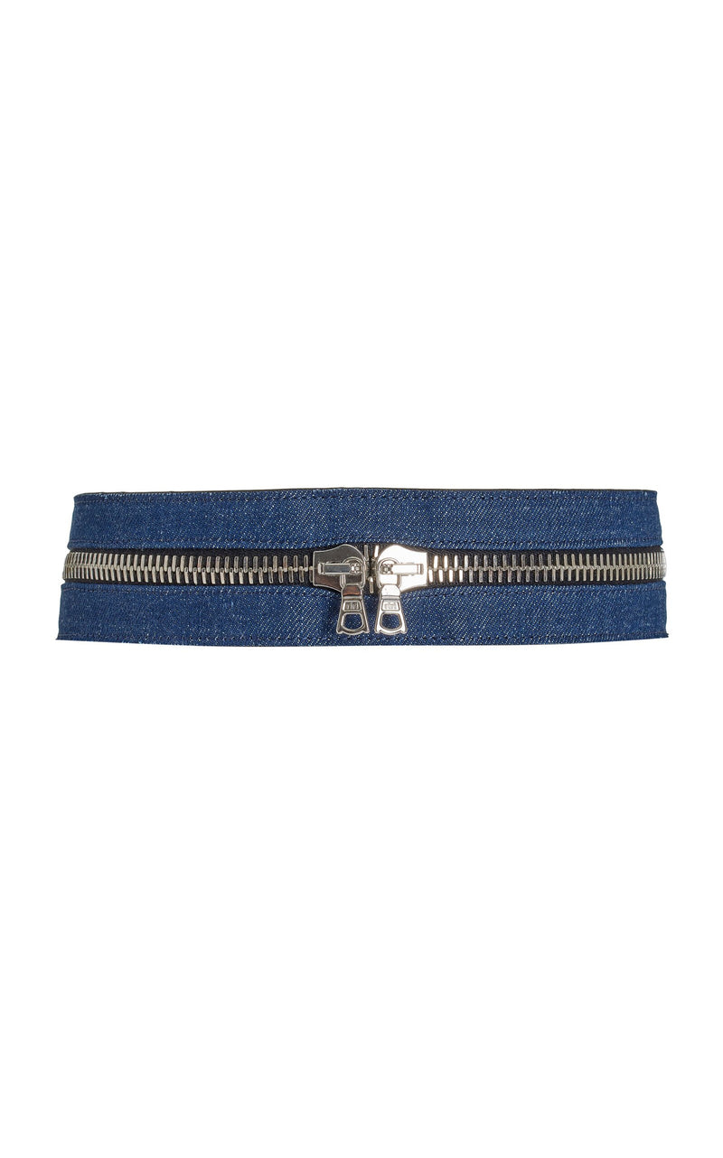 The Wide Zipper Belt in Indigo Denim