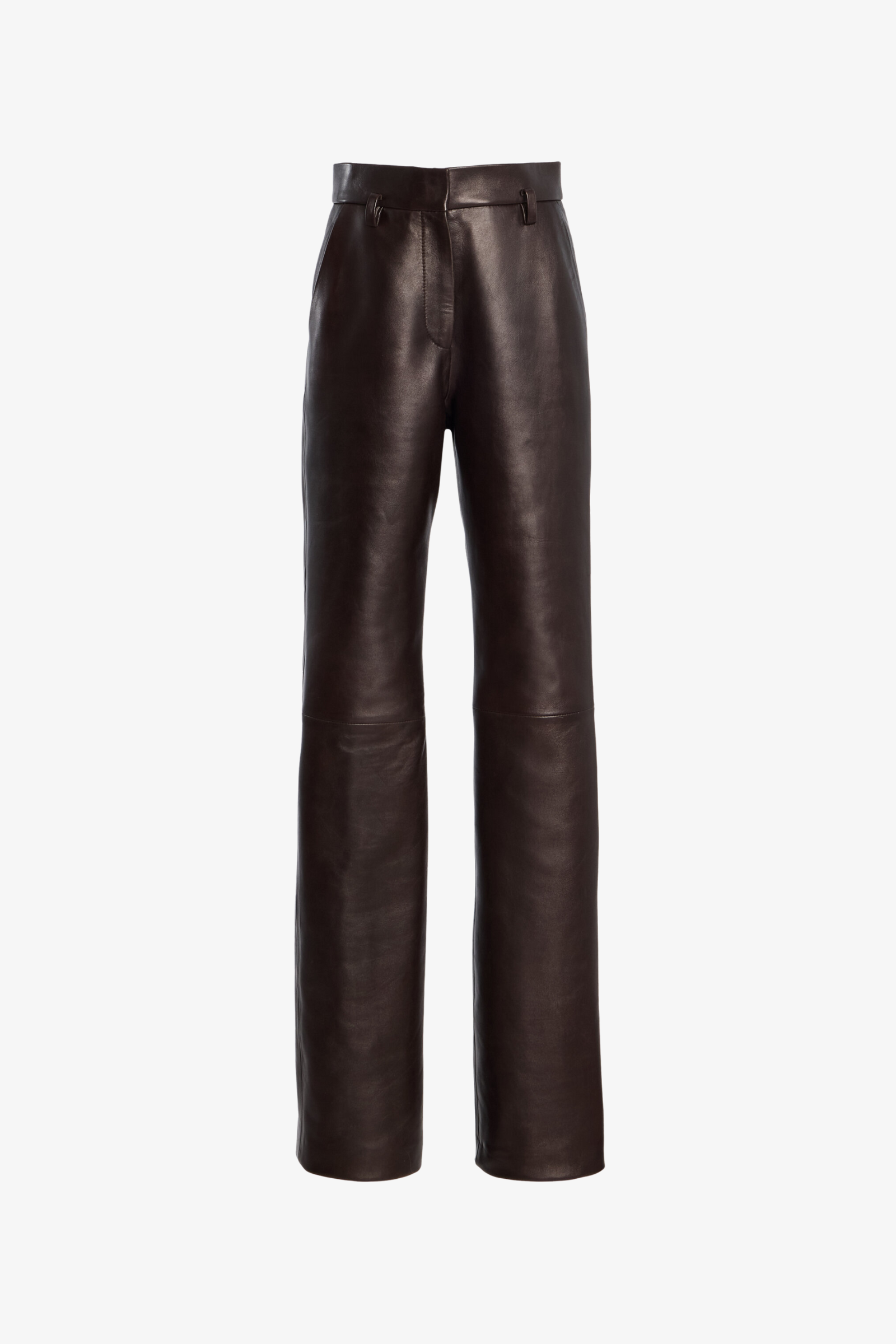 The Kaia Leather Straight Leg Trouser in Chocolate Brown