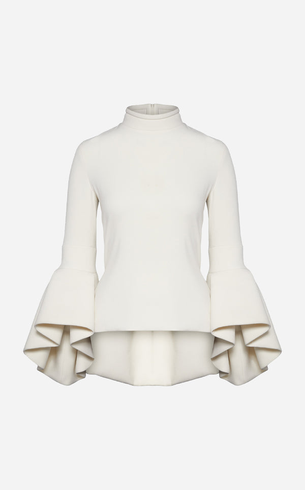 Bell Sleeve Top with Layered Mock Neck